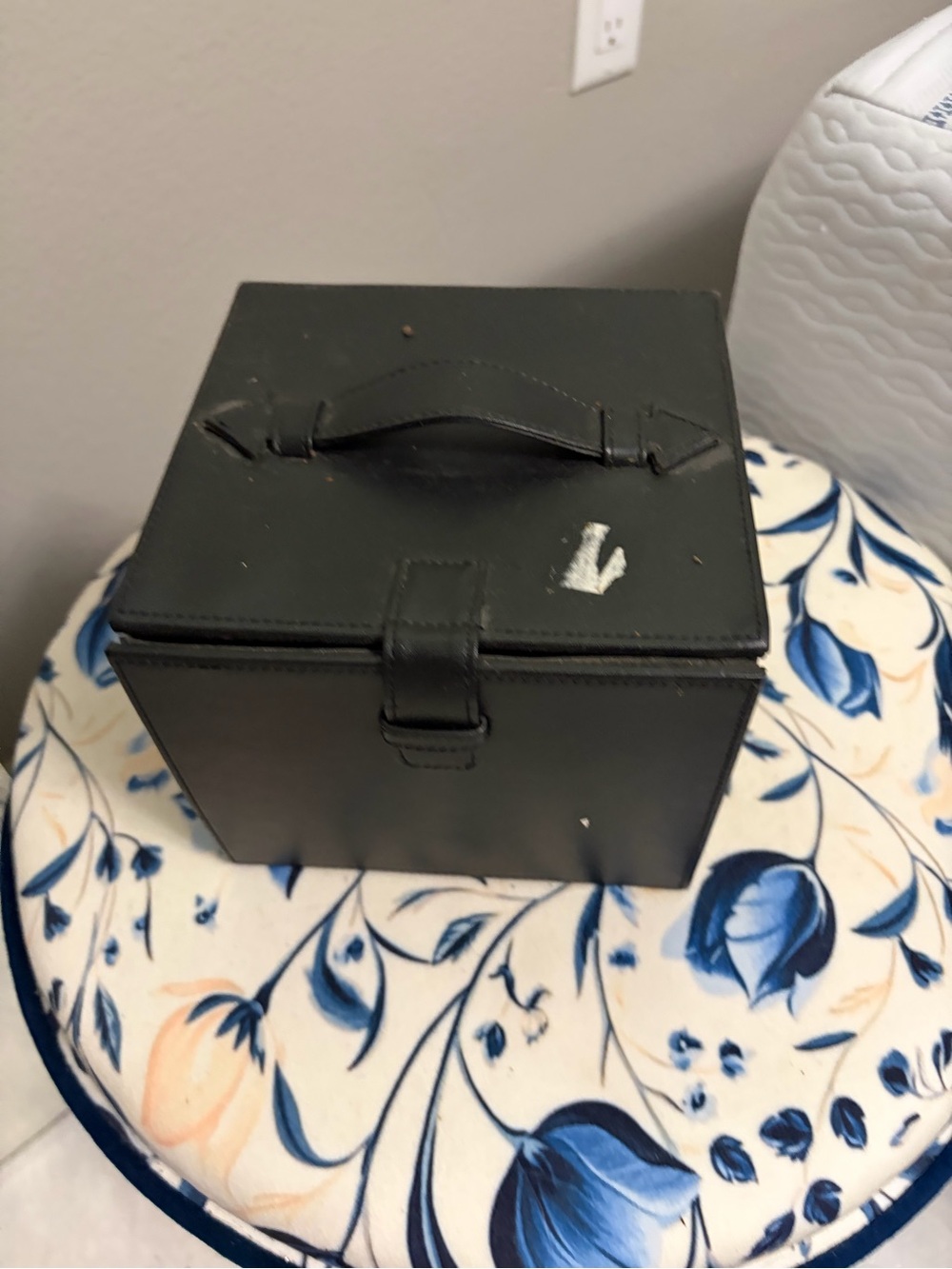 Black Faux Leather Storage Box with Handle